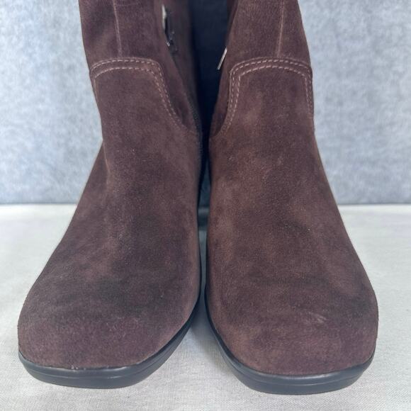 Clark’s Bendables Women’s sz 9 Brown Suede Faux Shearling Cuff 2 Way Bootie - Picture 7 of 11